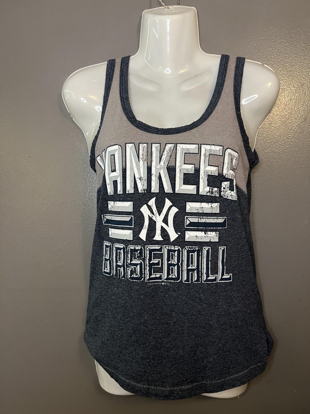 New York Yankees Tank Top Womens Small Gray Navy MLB Baseball Racerback
